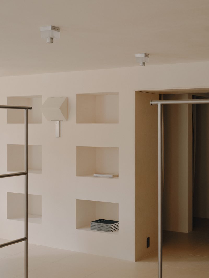 White wall with recessed display niches